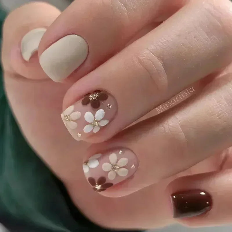 24 Pcs Cute Mini Flower Press On Nails