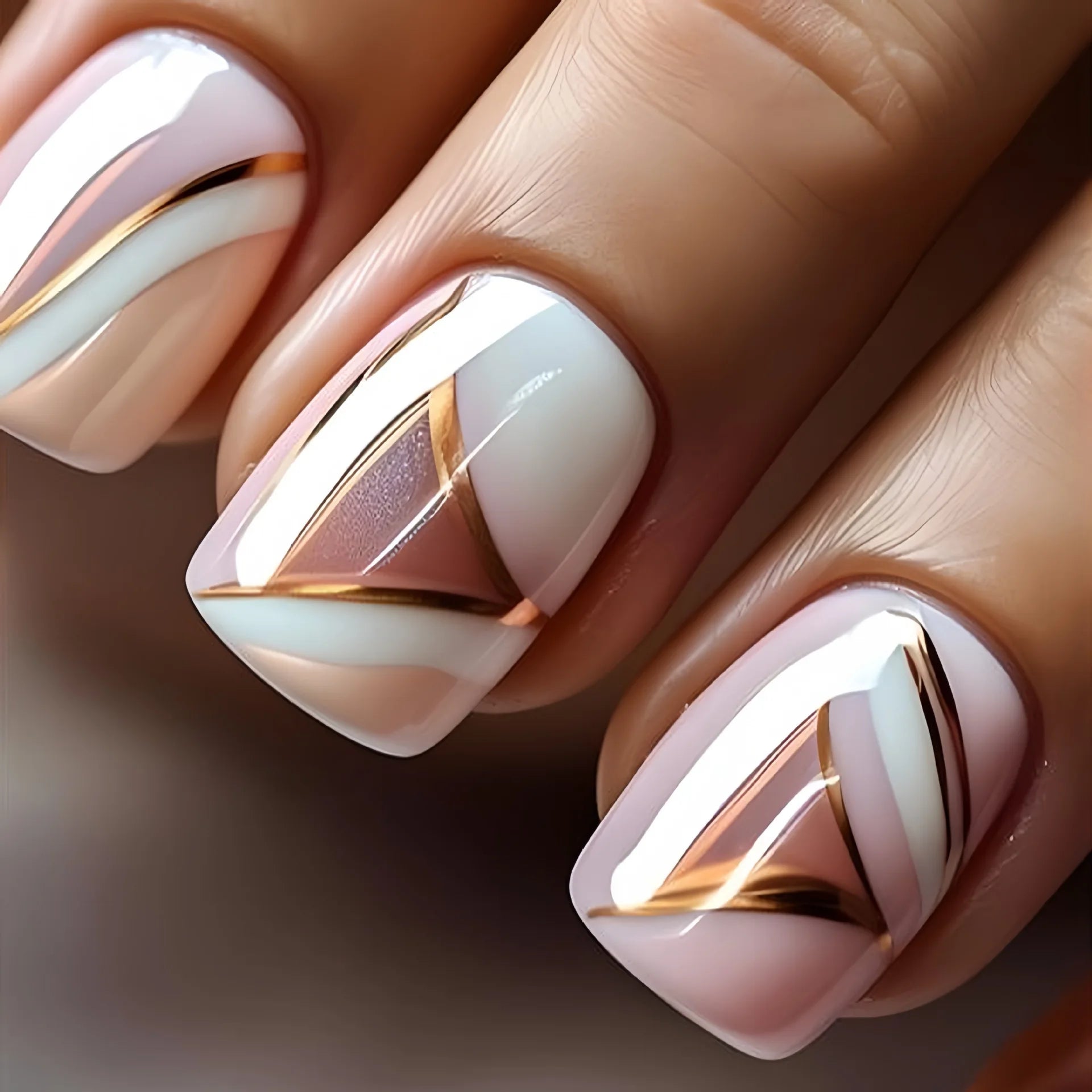 24Pcs Blue Wave Press On Fake Nails Set