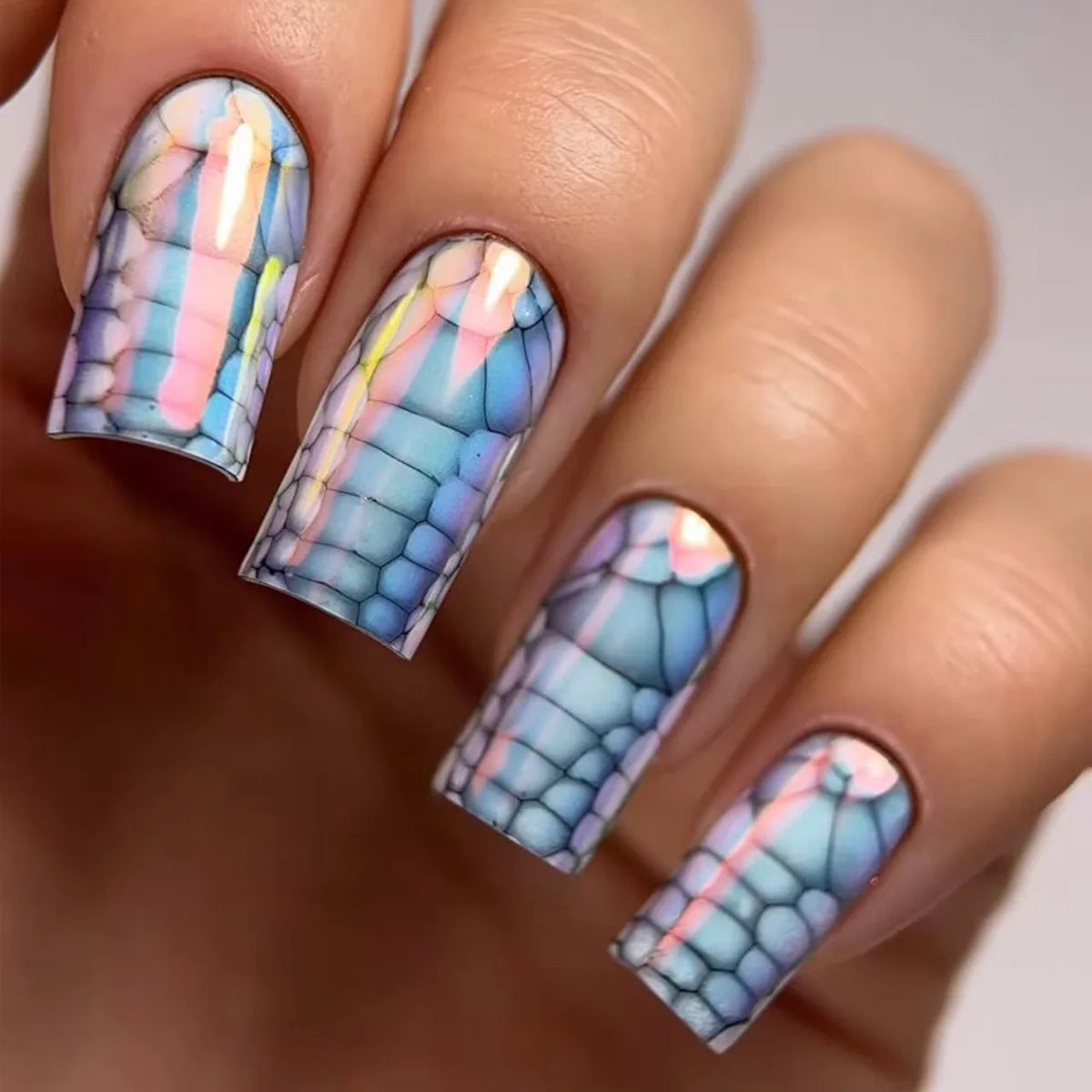 24Pcs Blue Wave Press On Fake Nails Set