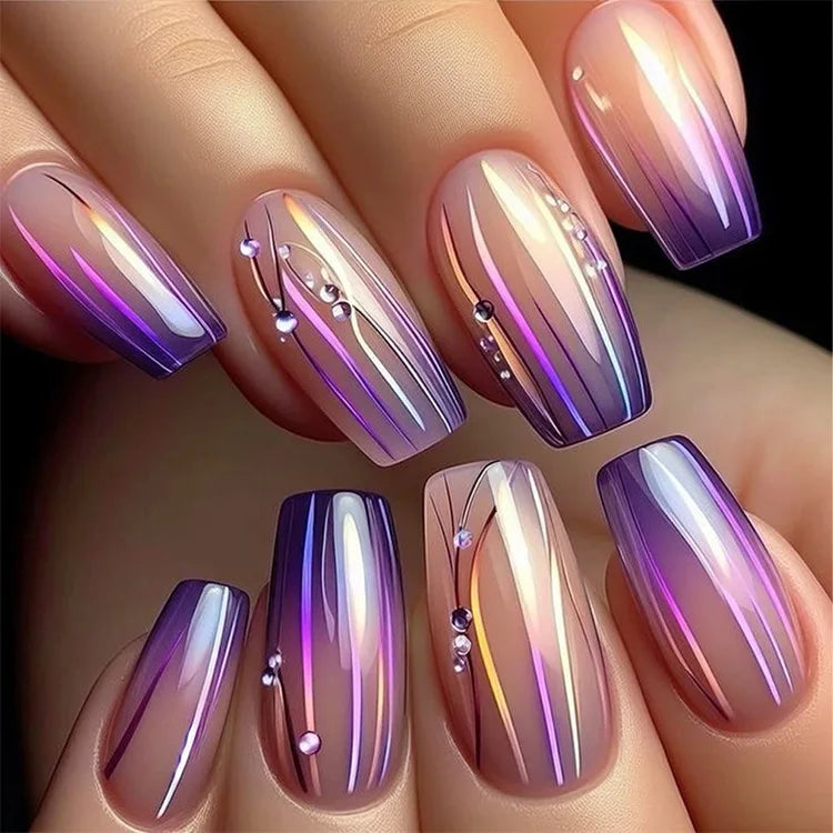 24Pcs Blue Wave Press On Fake Nails Set