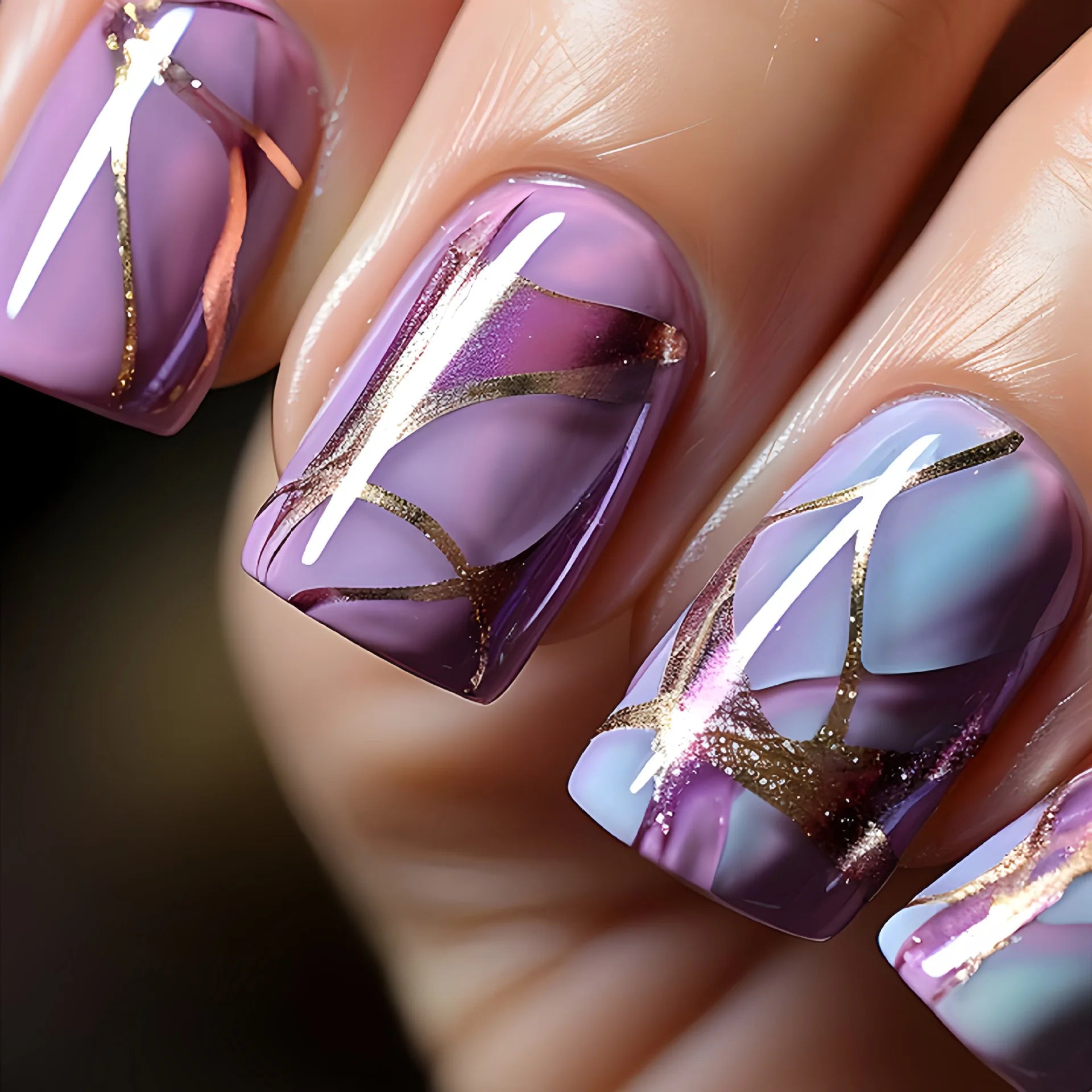 24Pcs Blue Wave Press On Fake Nails Set