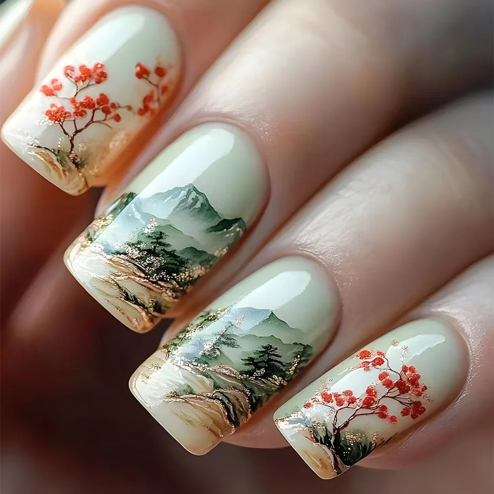 24Pcs Blue Wave Press On Fake Nails Set