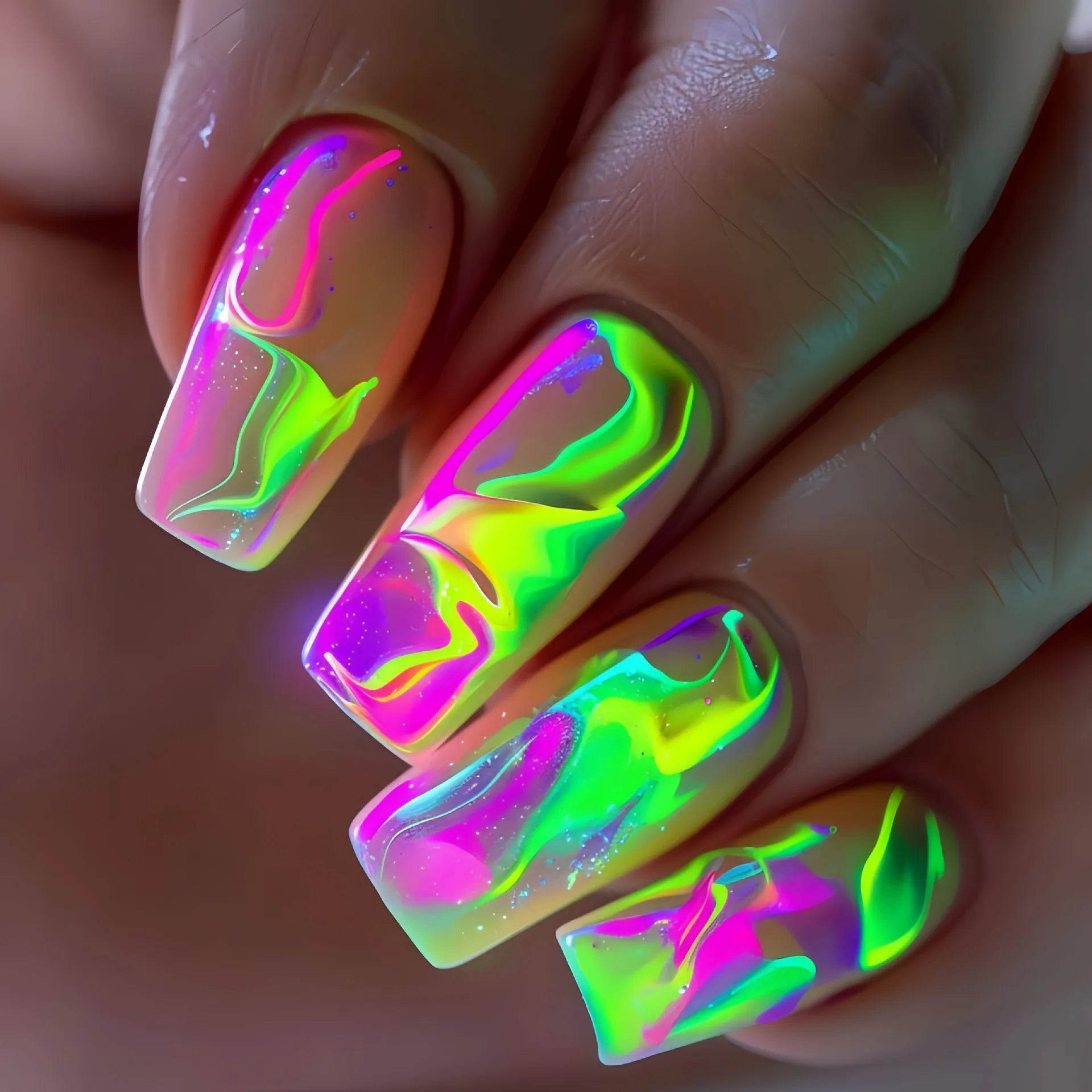 24Pcs Blue Wave Press On Fake Nails Set