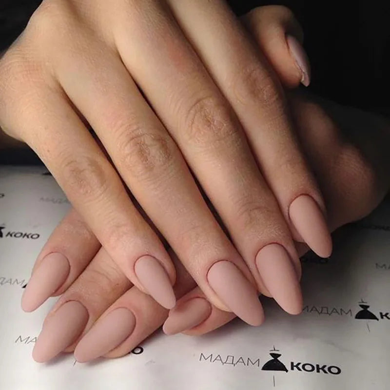 24Pcs White Almond Press On Nails Set