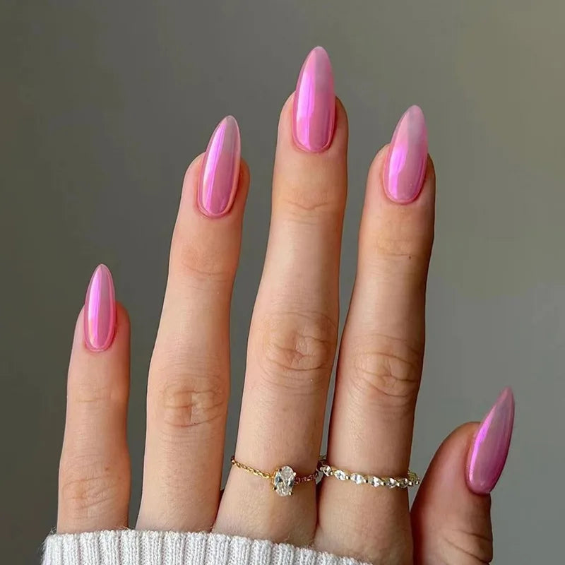 24Pcs White Almond Press On Nails Set