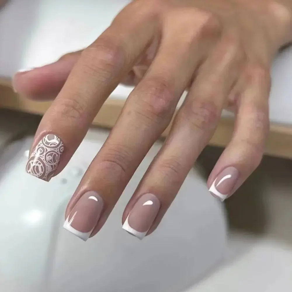 24pcs French Press on Nails Waterproof Set