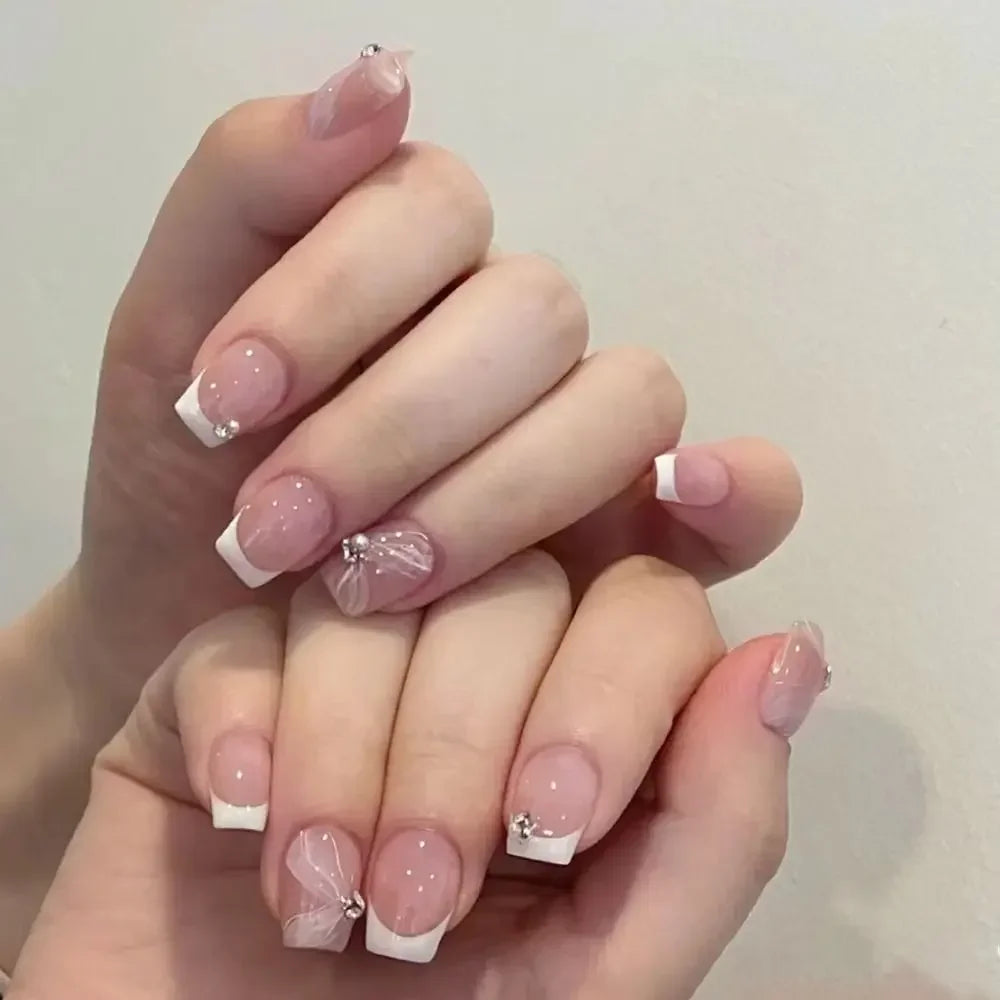 24pcs French Press on Nails Waterproof Set