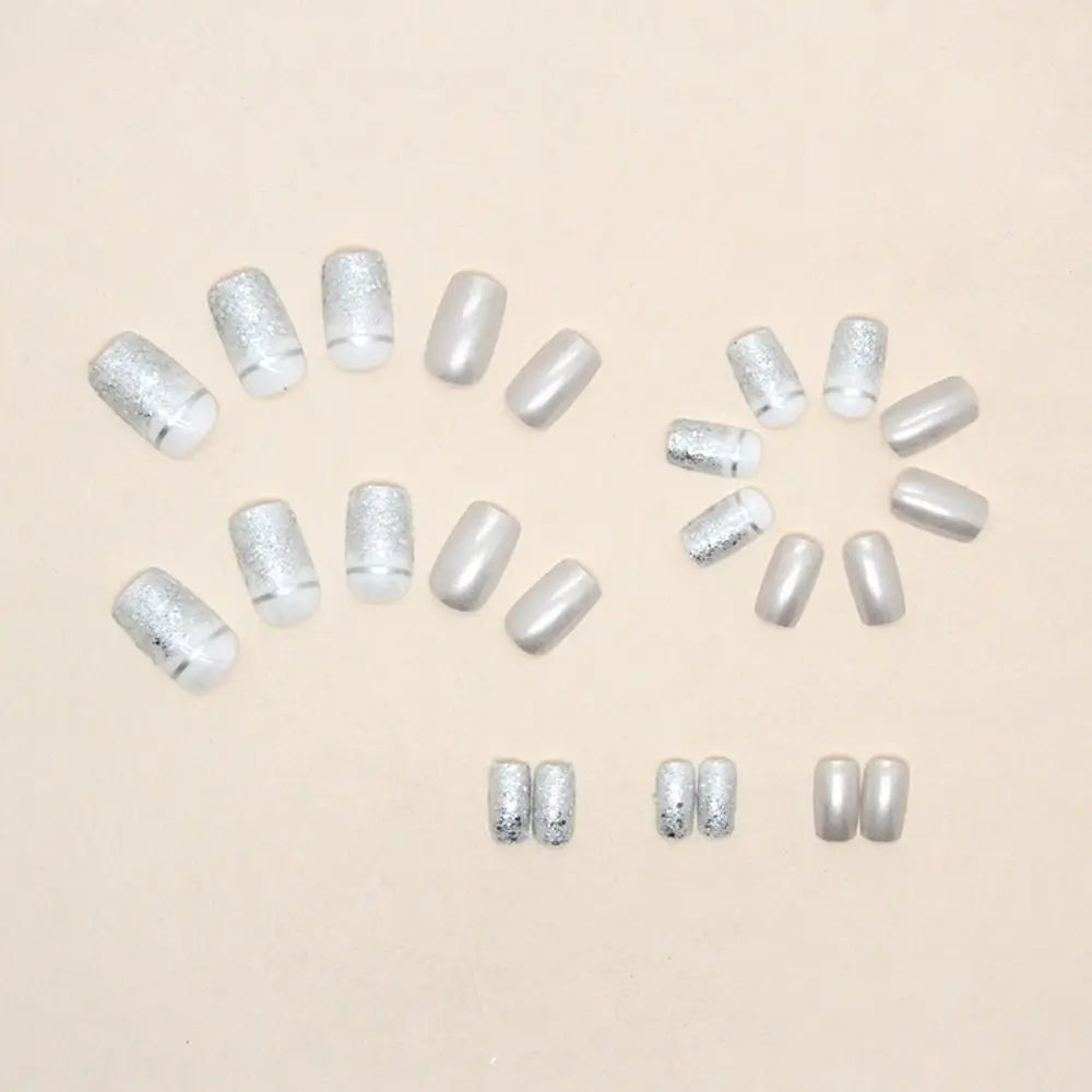 24pcs French Silver Press On Nails Set