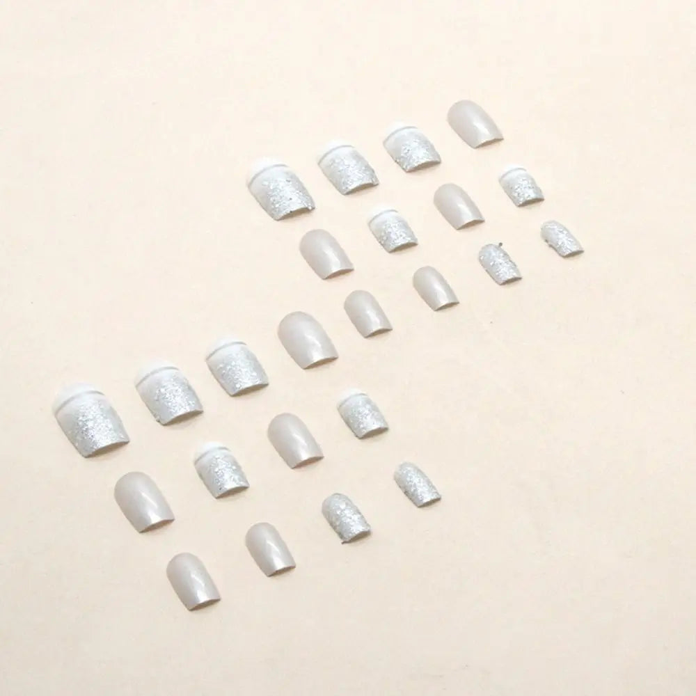 24pcs French Silver Press On Nails Set