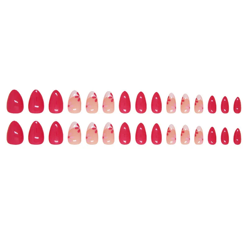 24pcs Rose Red French Flower Press On Nails