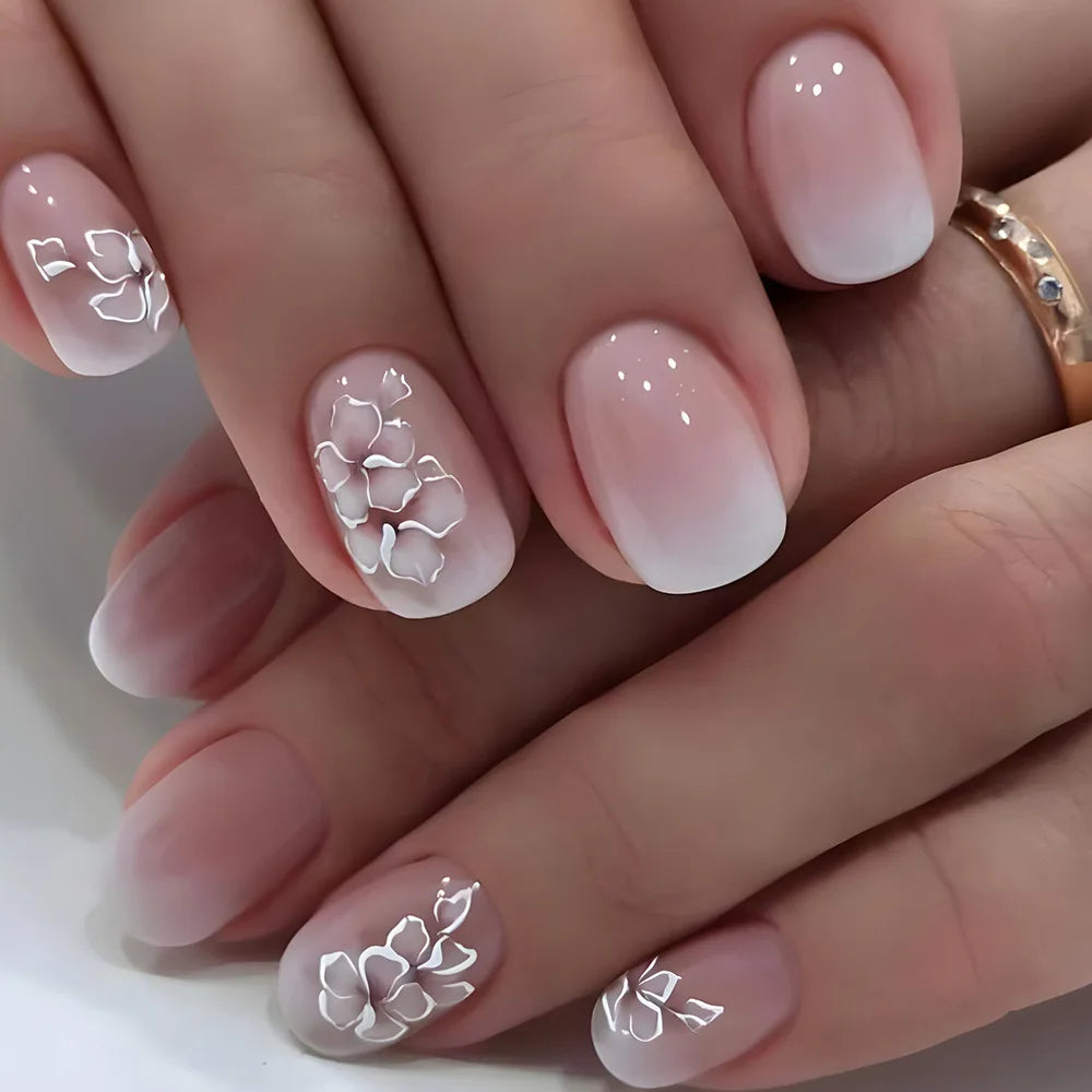 24pcs Spring Summer Flower Butterfly Press On Nails