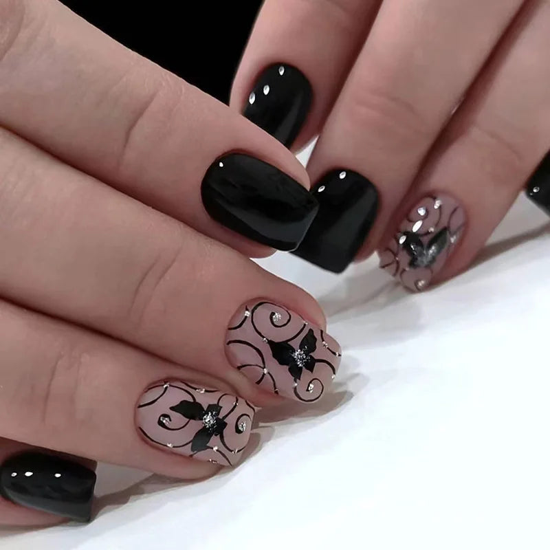 24pcs Spring Summer Flower Butterfly Press On Nails