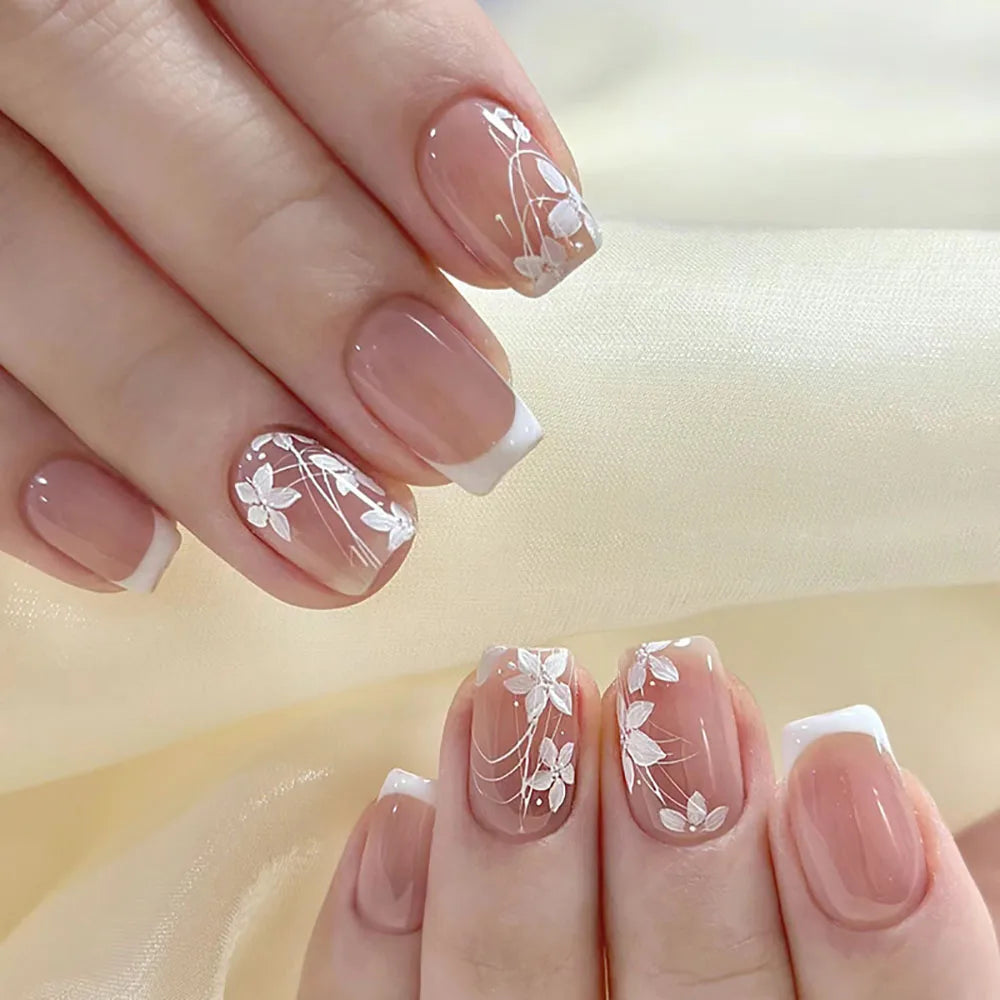 24pcs Spring Summer Flower Butterfly Press On Nails