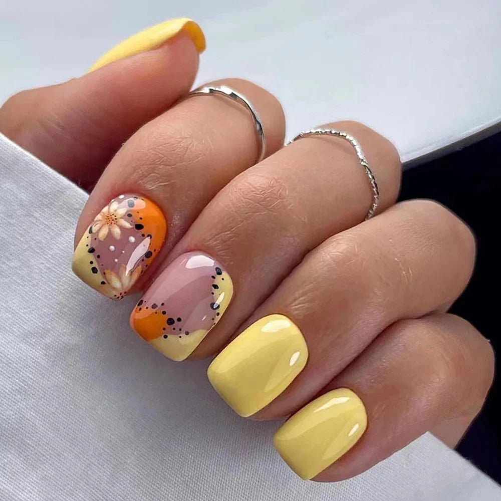 24pcs Spring Summer Flower Butterfly Press On Nails