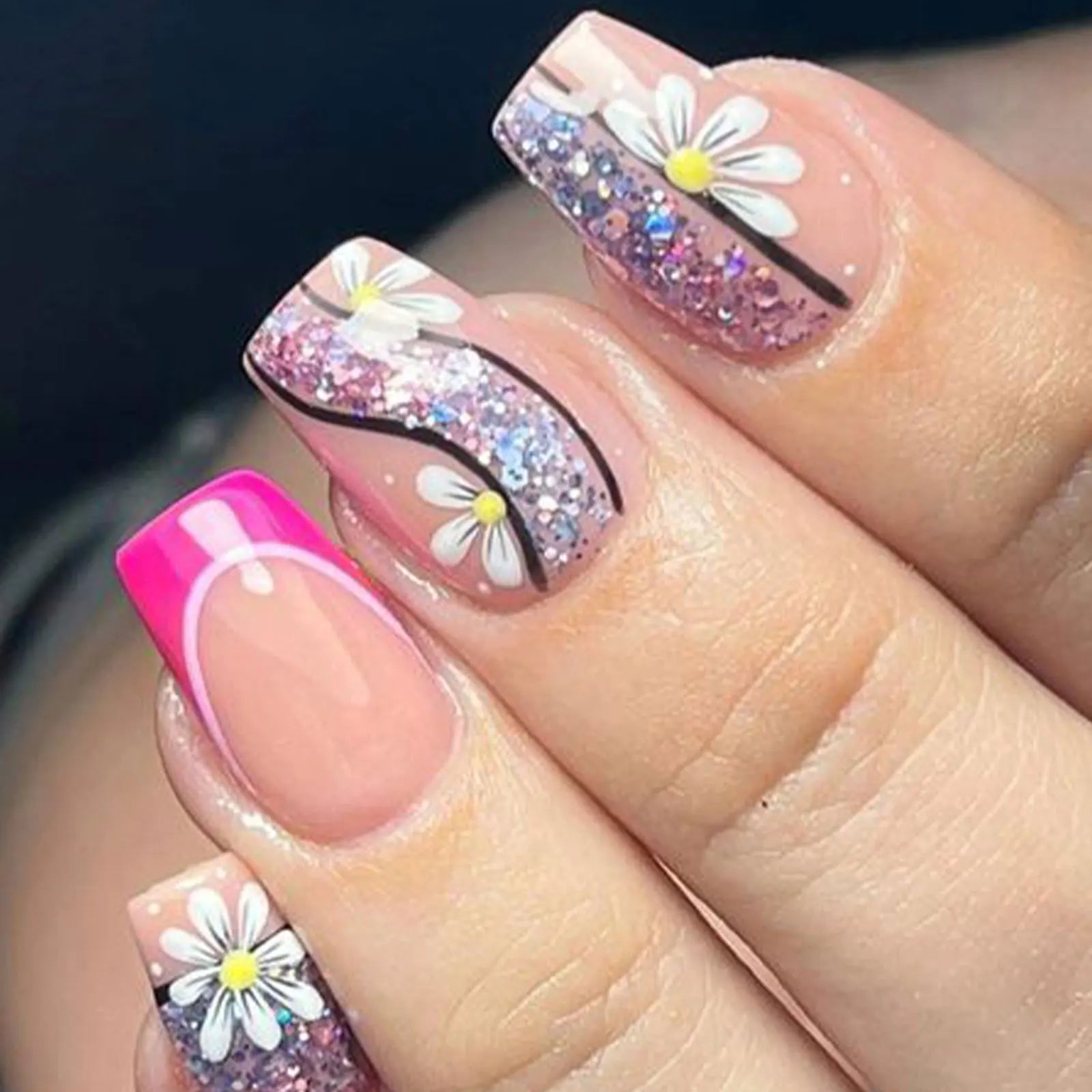 24pcs Spring Summer Flower Butterfly Press On Nails