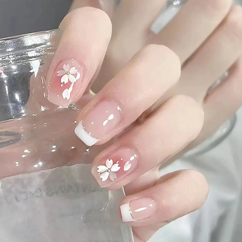 24pcs Spring Summer Flower Butterfly Press On Nails