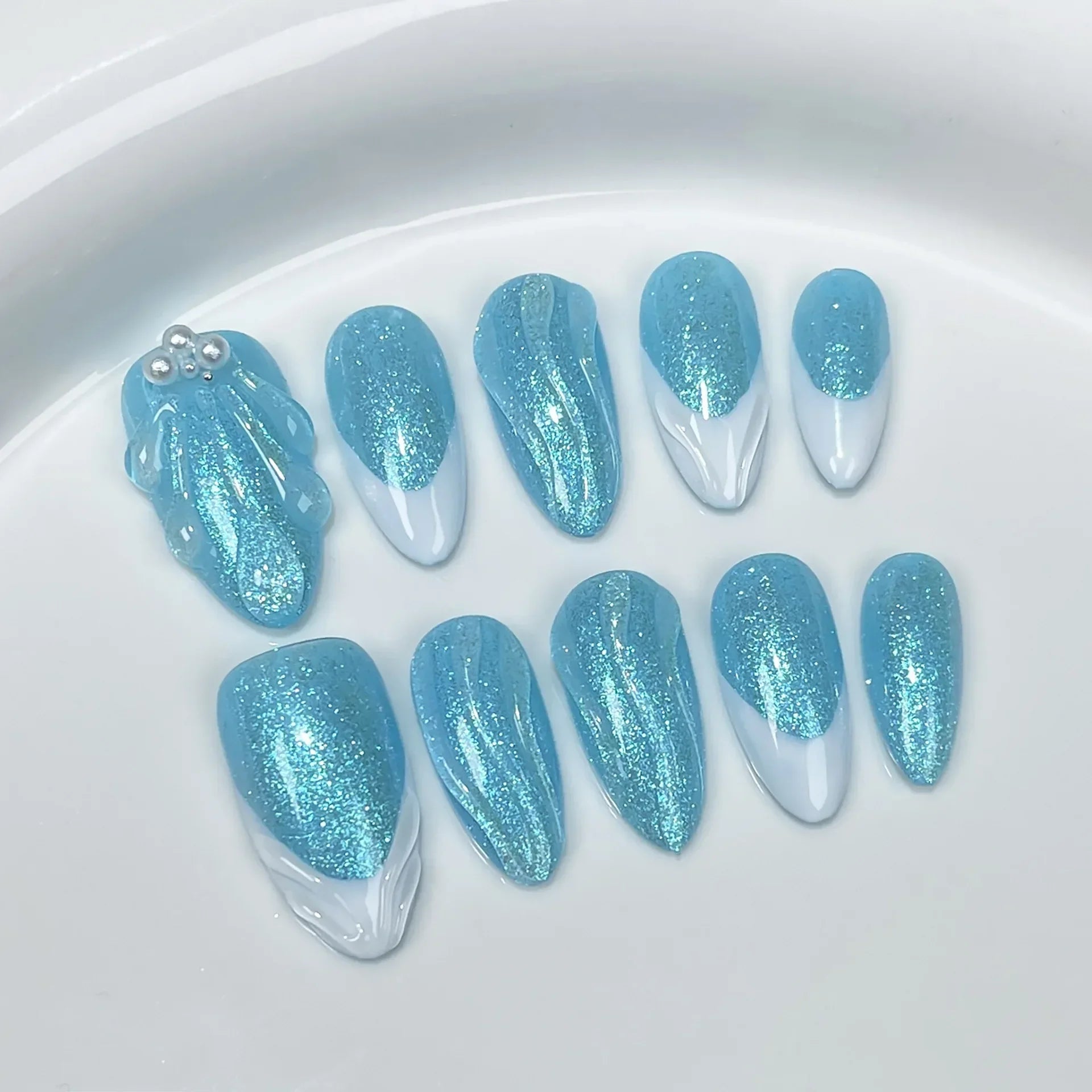 Almond Glitter Bowknot Press-On Nails