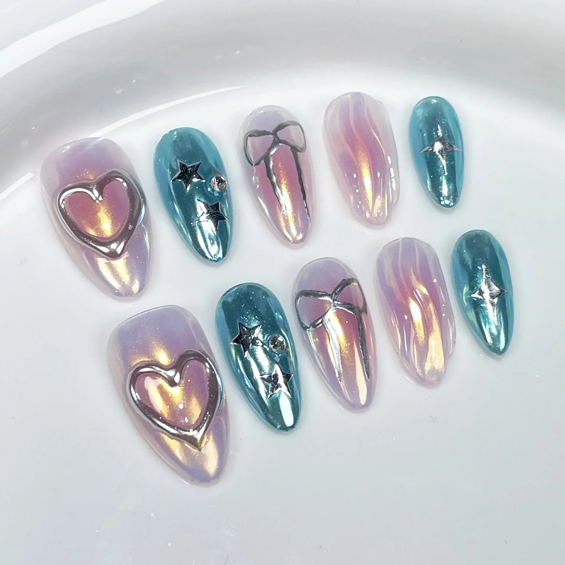 Almond Glitter Bowknot Press-On Nails