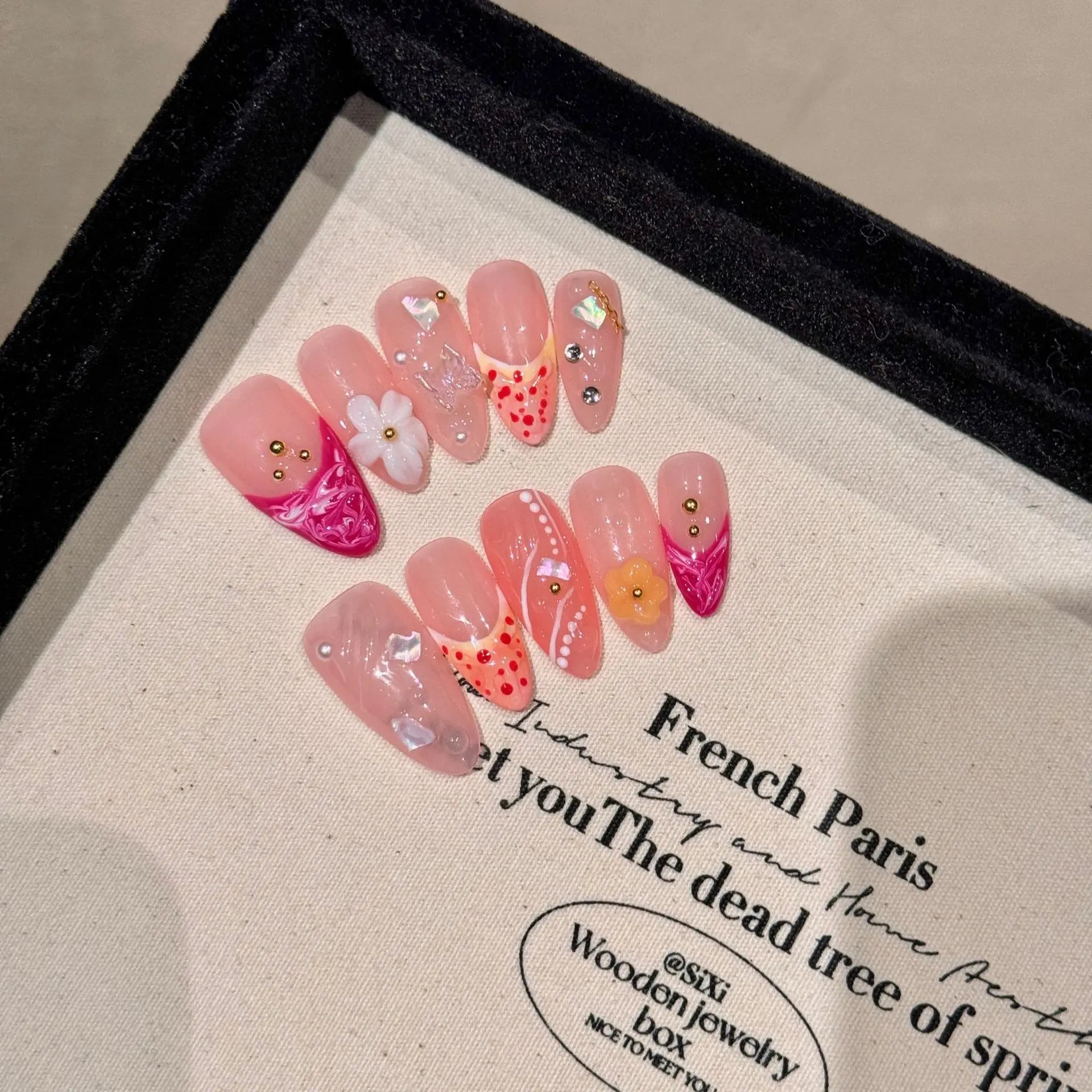 Almond Glitter Bowknot Press-On Nails