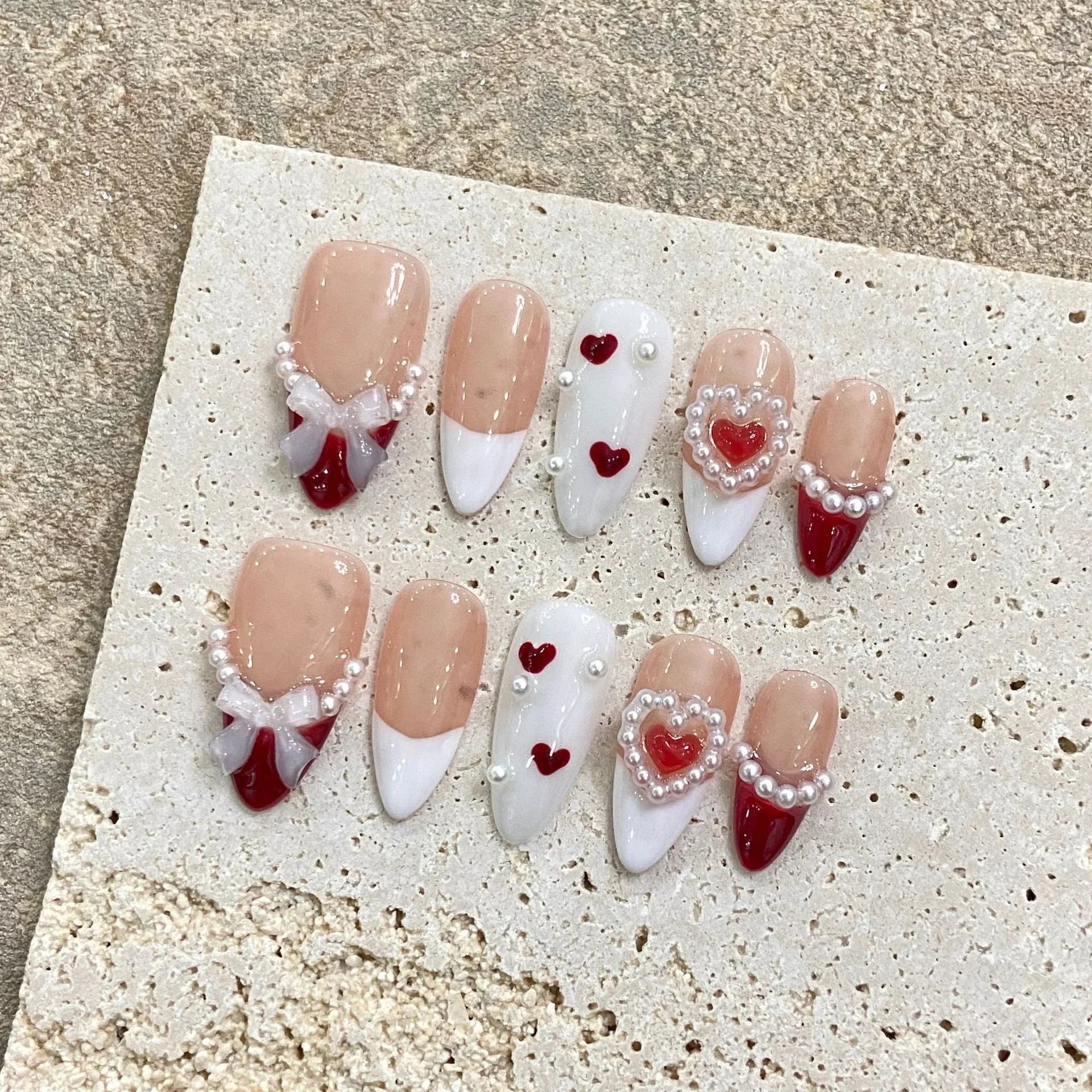 Almond Glitter Bowknot Press-On Nails