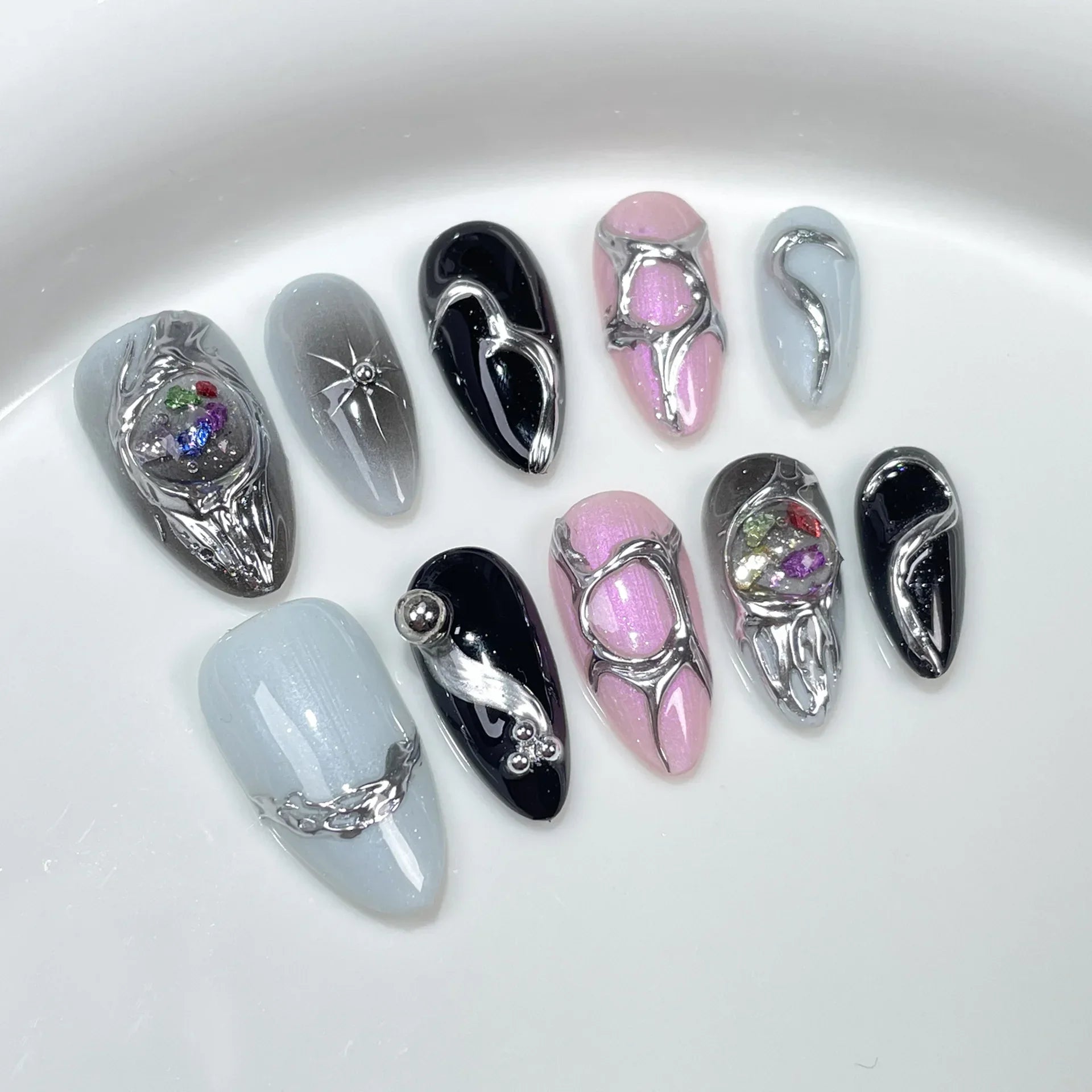 Almond Glitter Bowknot Press-On Nails