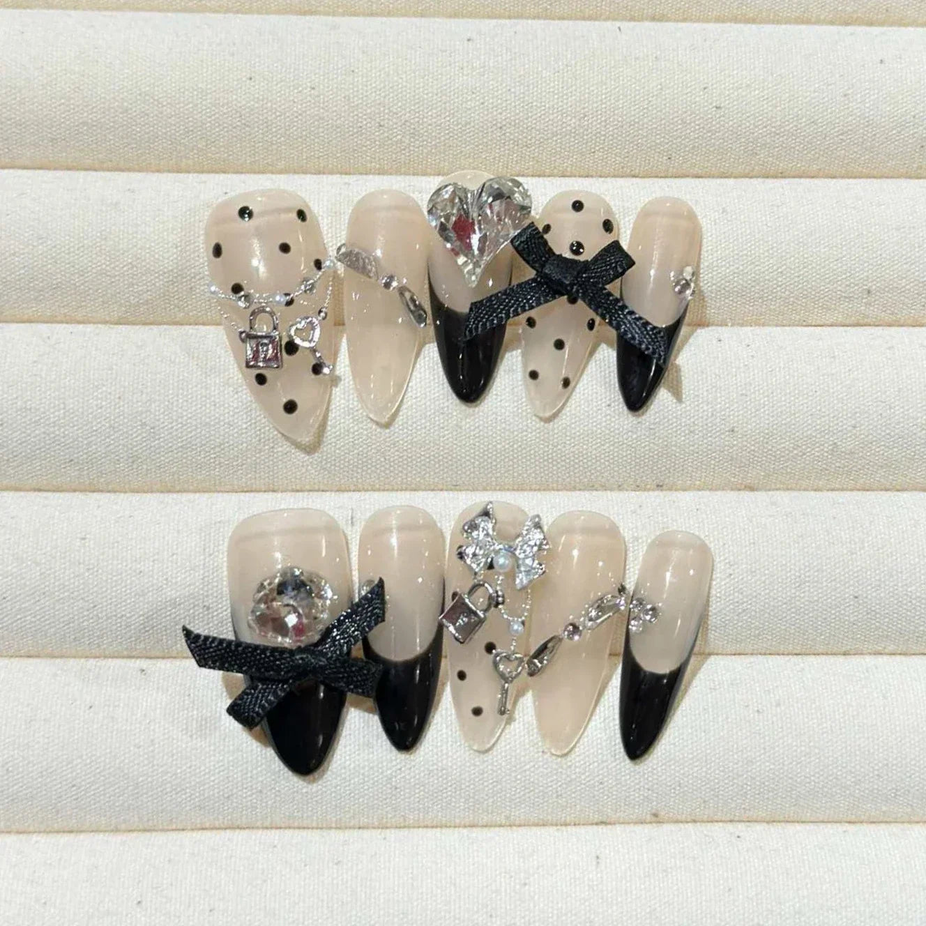 Almond Glitter Bowknot Press-On Nails