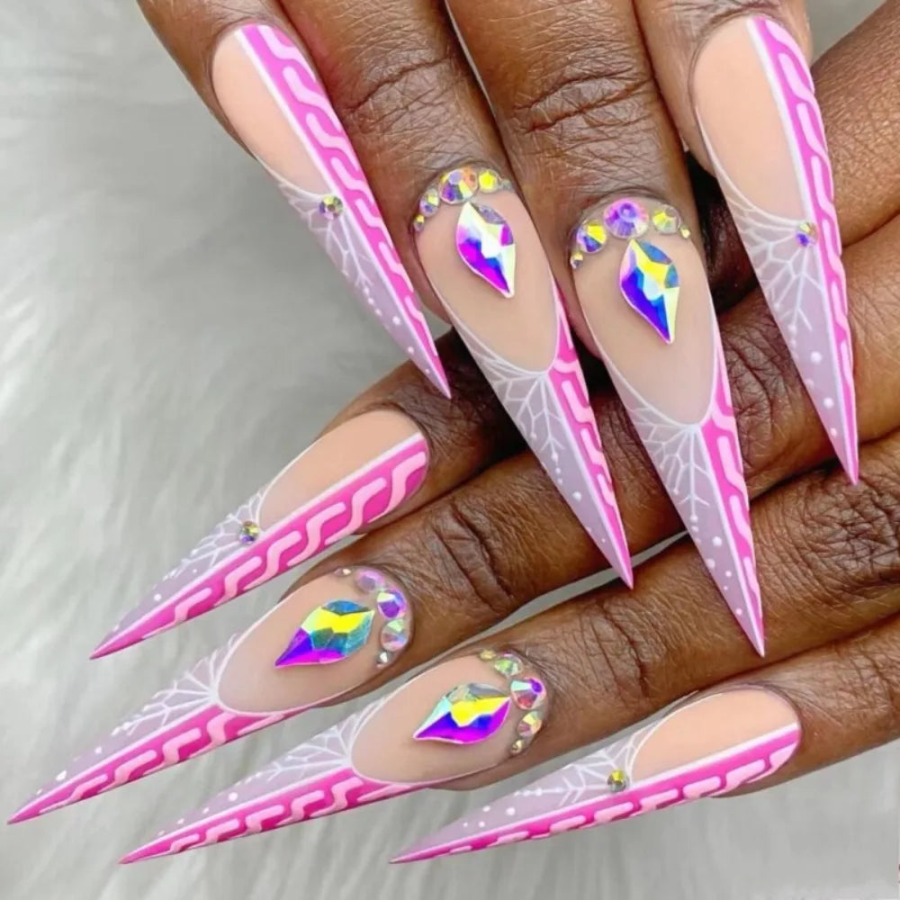 Diamond-Studded Almond Press-On Nails