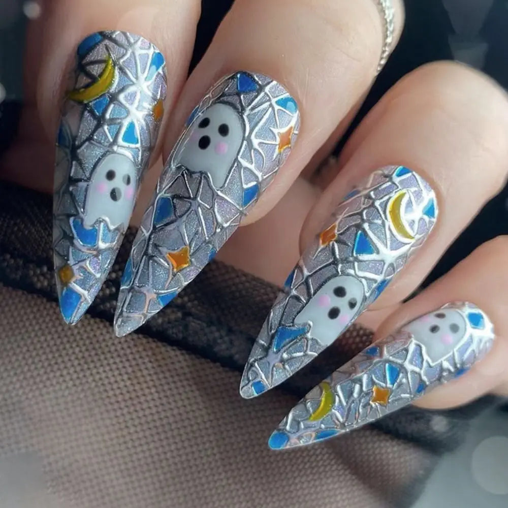Diamond-Studded Almond Press-On Nails