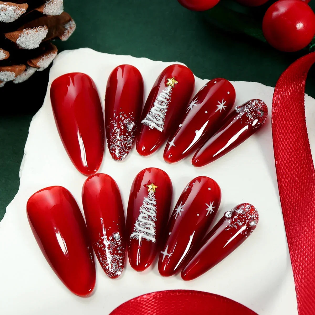 Festive Snowflake Press-On Nails