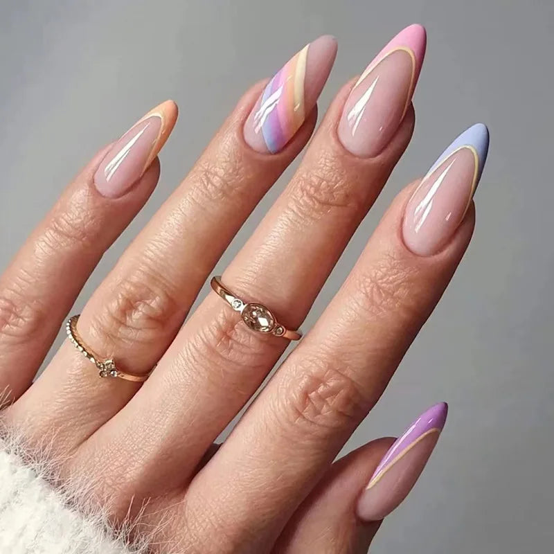 French Rainbow Acrylic Press-On Nails