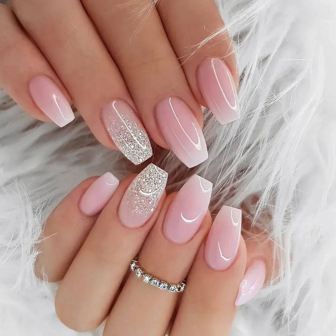 Glossy Press On Nails Set Short Oval Gradient