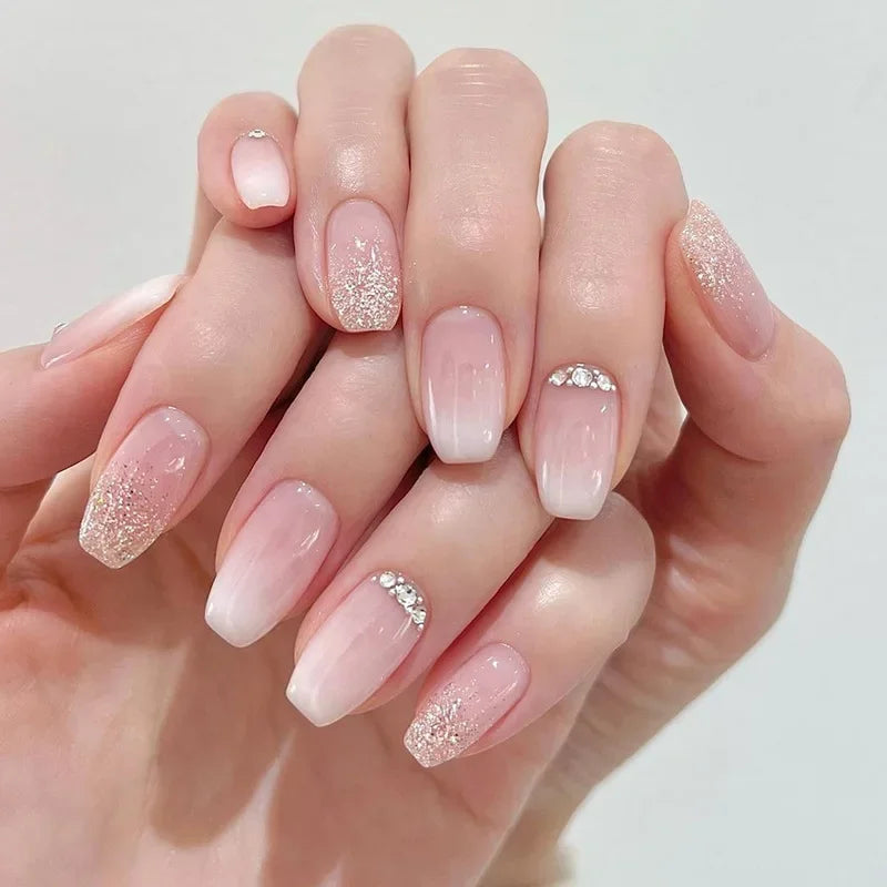 Glossy Press On Nails Set Short Oval Gradient