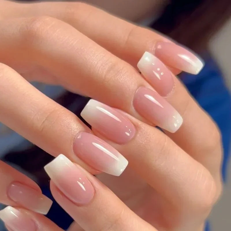 Glossy Press On Nails Set Short Oval Gradient