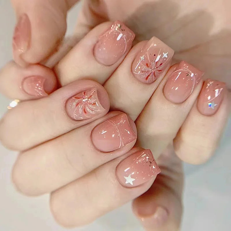 Glossy Press On Nails Set Short Oval Gradient