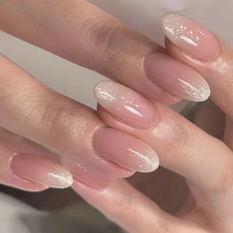 Glossy Press On Nails Set Short Oval Gradient