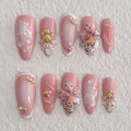 Handmade Press On Nails Set with Flowers
