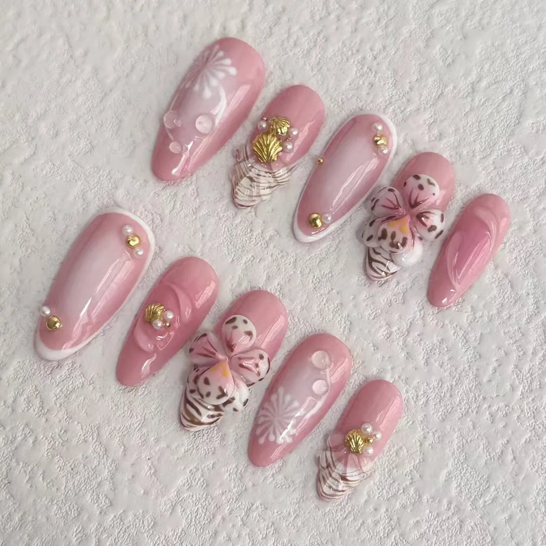 Handmade Press On Nails Set with Flowers