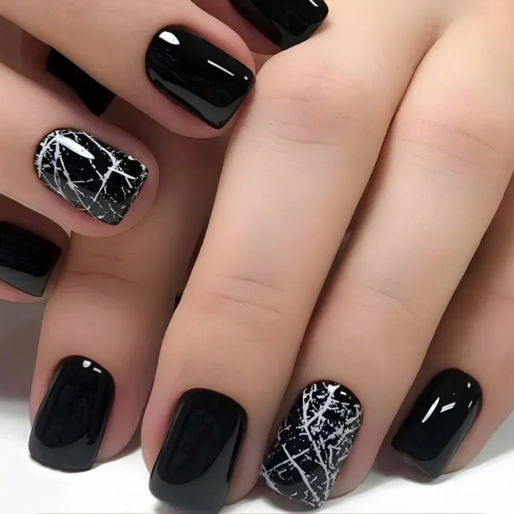 Jade Flower Glitter Press-On Nails