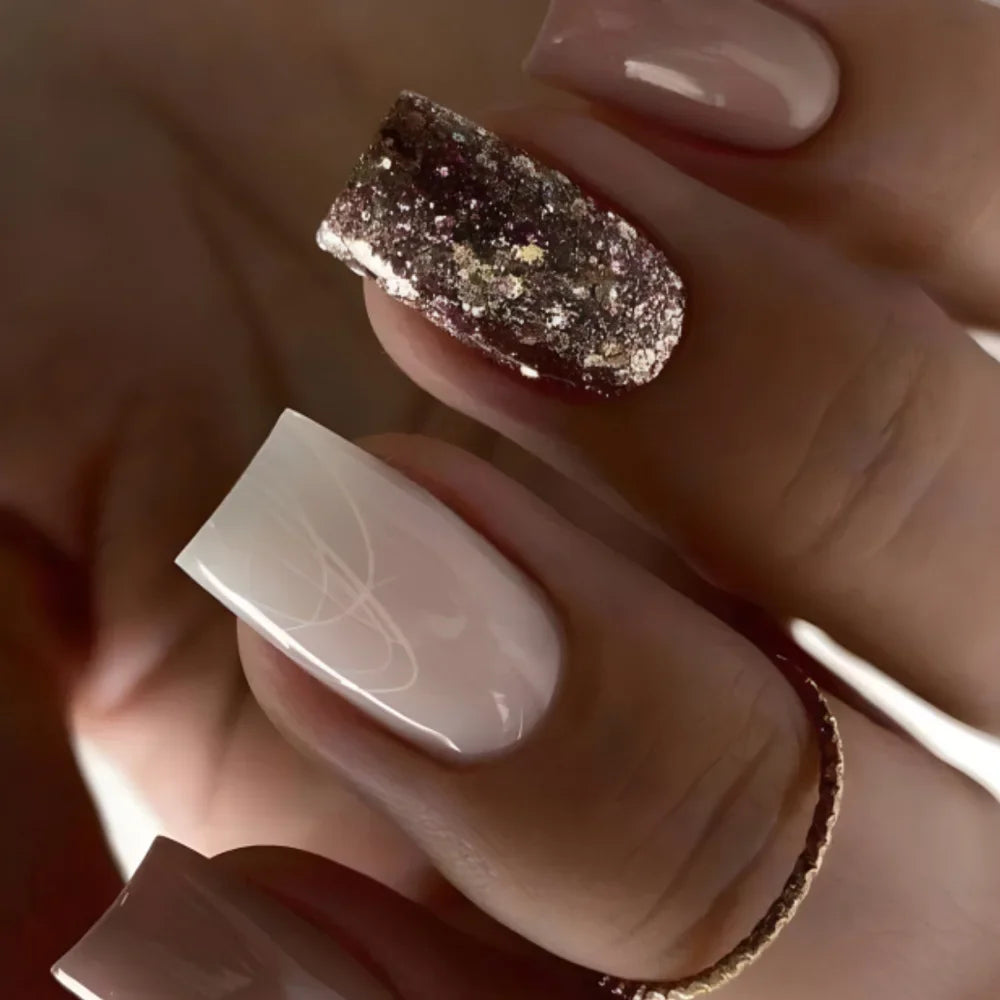 Jade Flower Glitter Press-On Nails