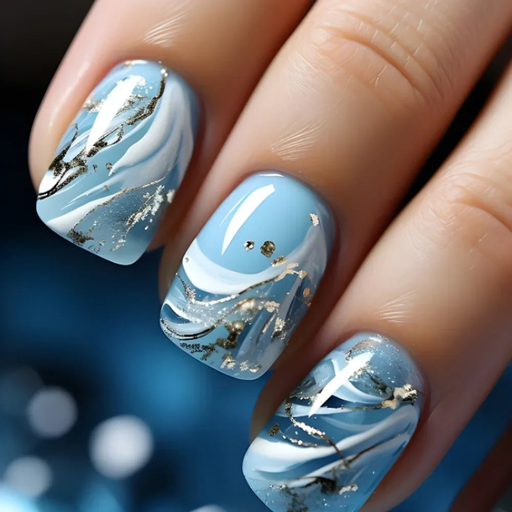 Jade Flower Glitter Press-On Nails