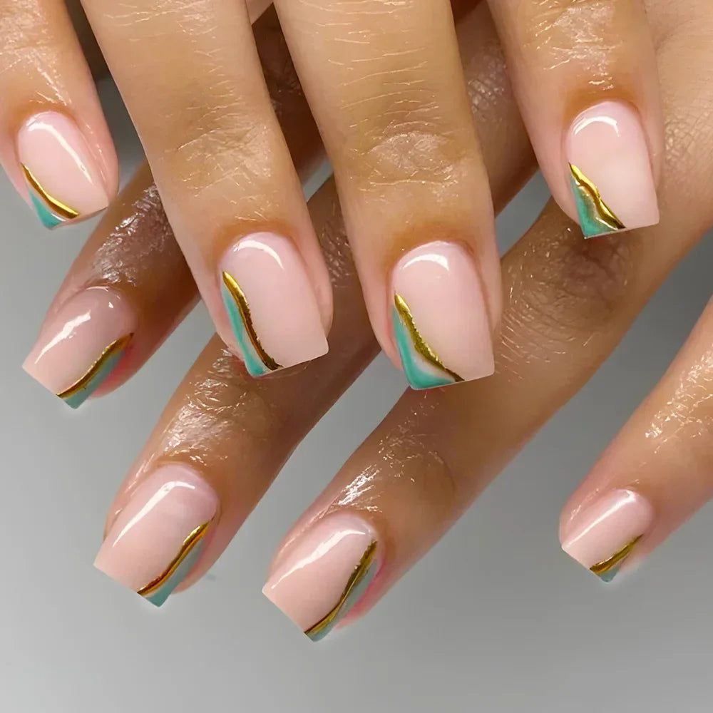 Jade Flower Glitter Press-On Nails