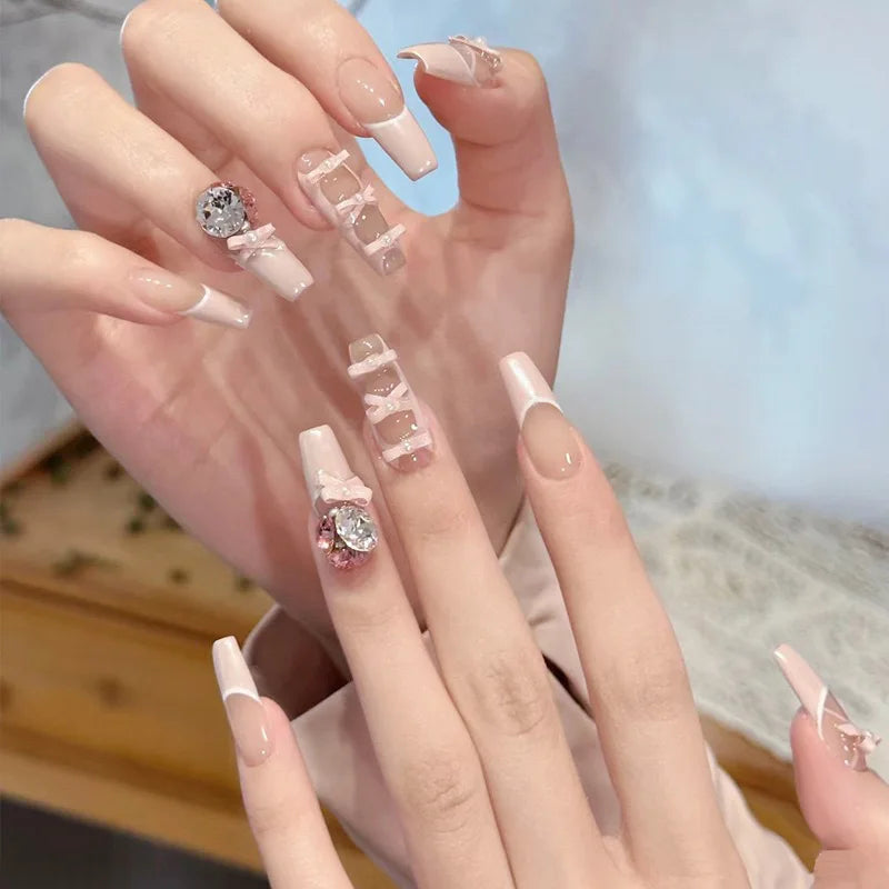 Pink Bow Press on Nails