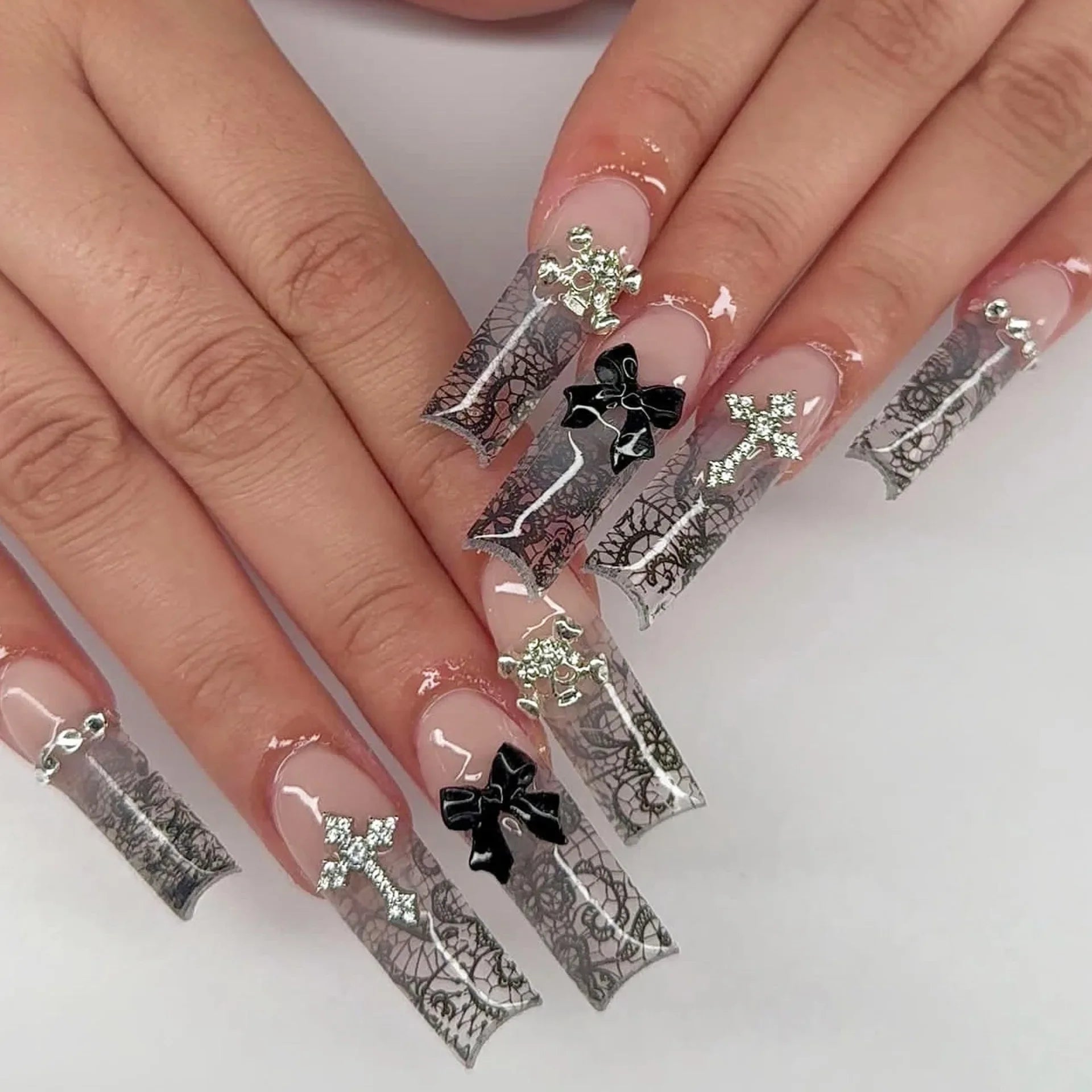 Pink Bow Press on Nails