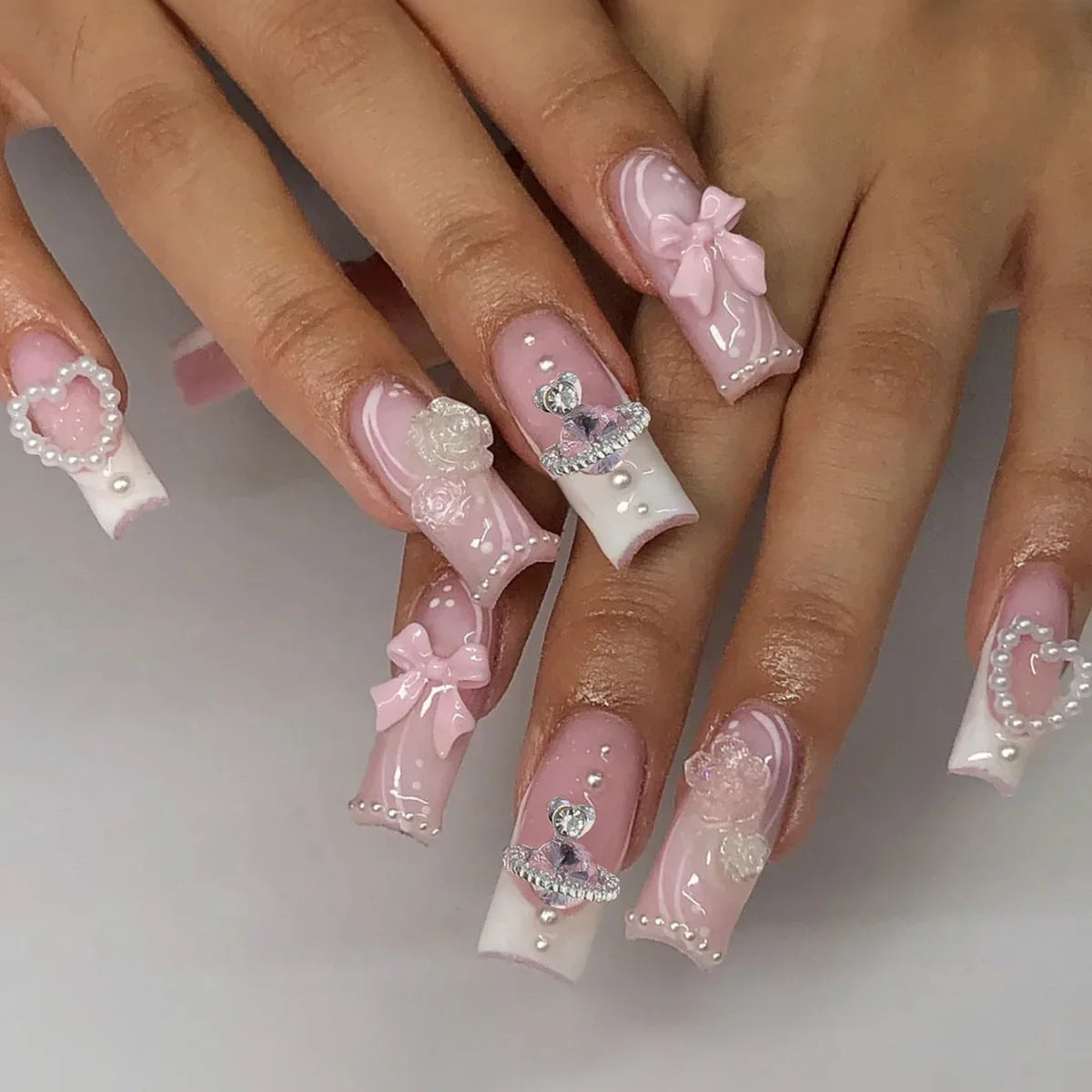 Pink Bow Press on Nails