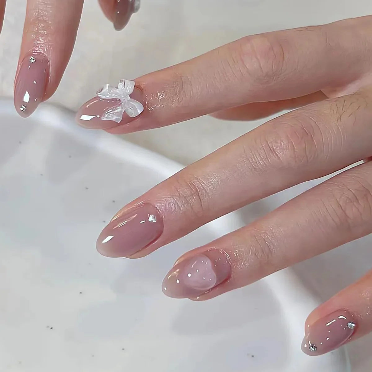 Pink Bow Press on Nails
