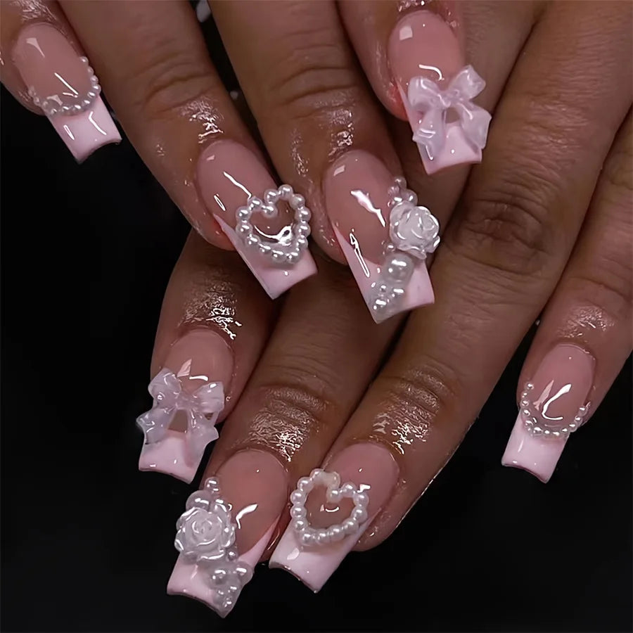 Pink Bow Press on Nails