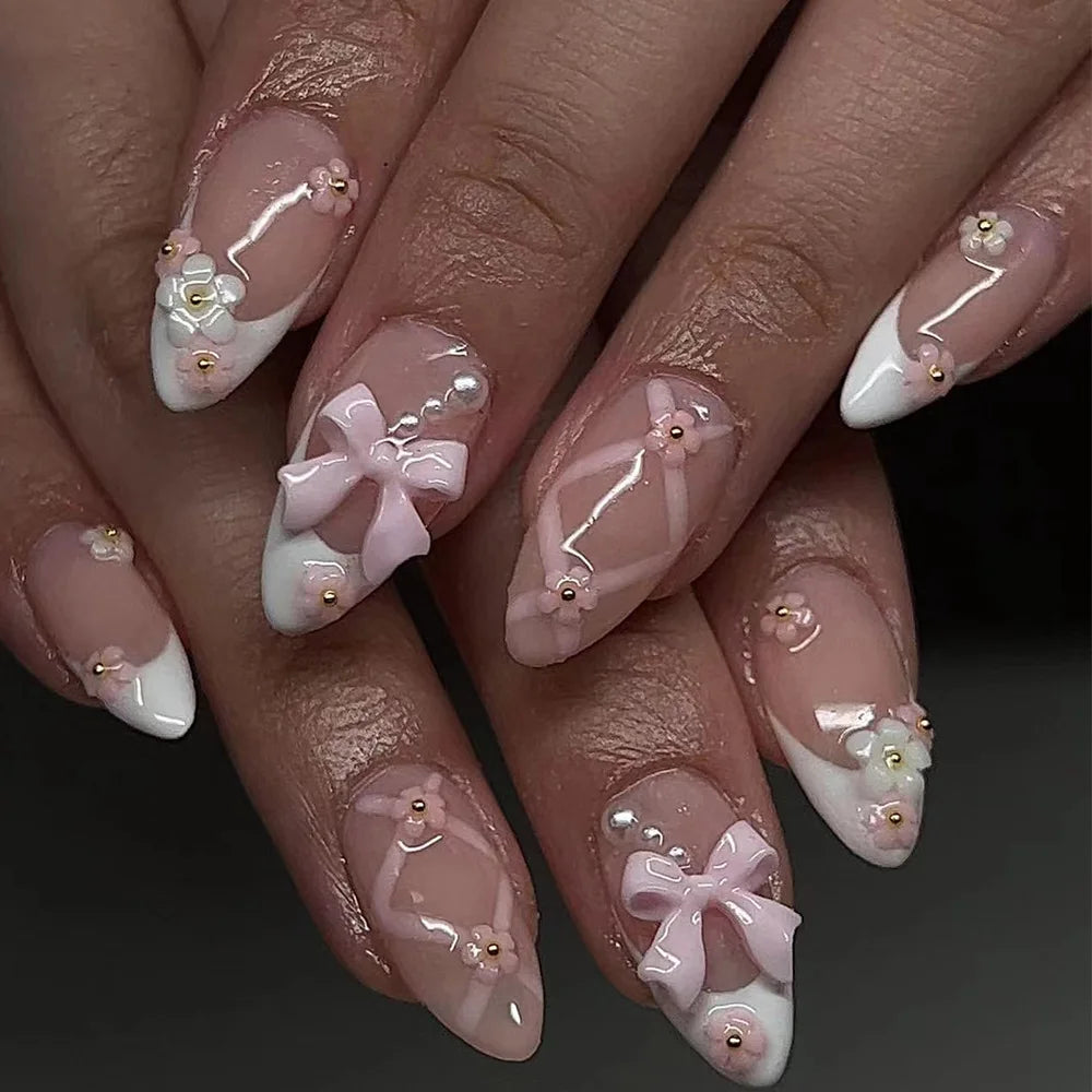 Pink Bow Press on Nails