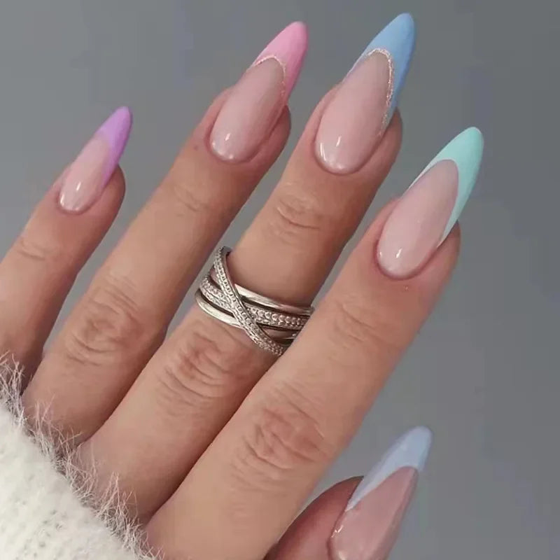 French Rainbow Acrylic Press-On Nails