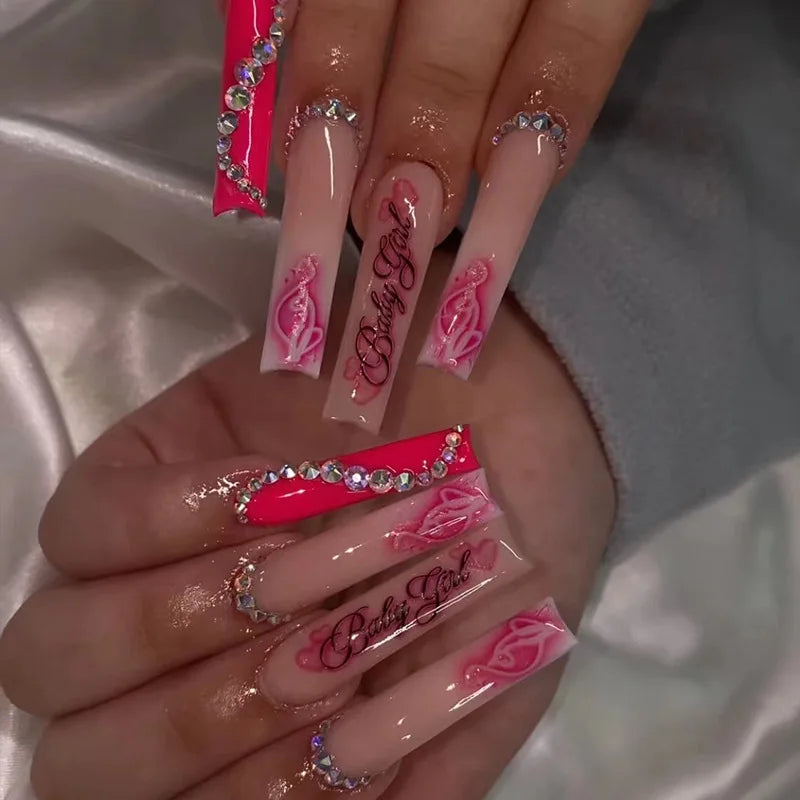 Pink Bow Press on Nails
