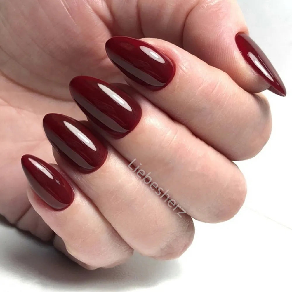 Shiny Wine Red Press-On Stiletto Nails